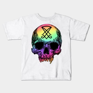 Human skull with Sigil of Lucifer Kids T-Shirt